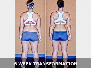 before and after back view photo of female body transformation client after 6 weeks of diet and exercise with Jason Smith
